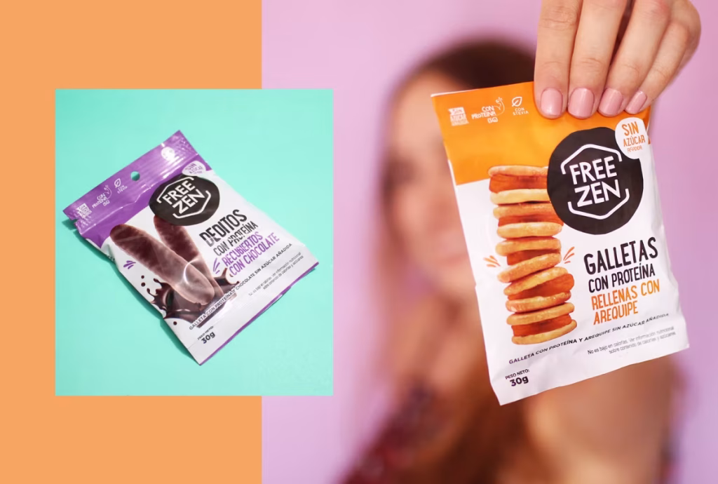 Diseño de dos empaques de galletas de distintos sabores Freezen
