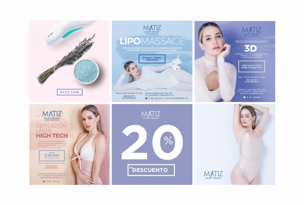 Imágenes con información de productos de belleza y fotos de productos o modelos