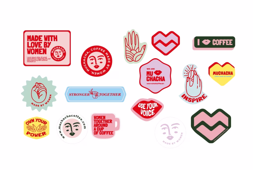 Pegatinas coloridas de logos y frases de Muchacha